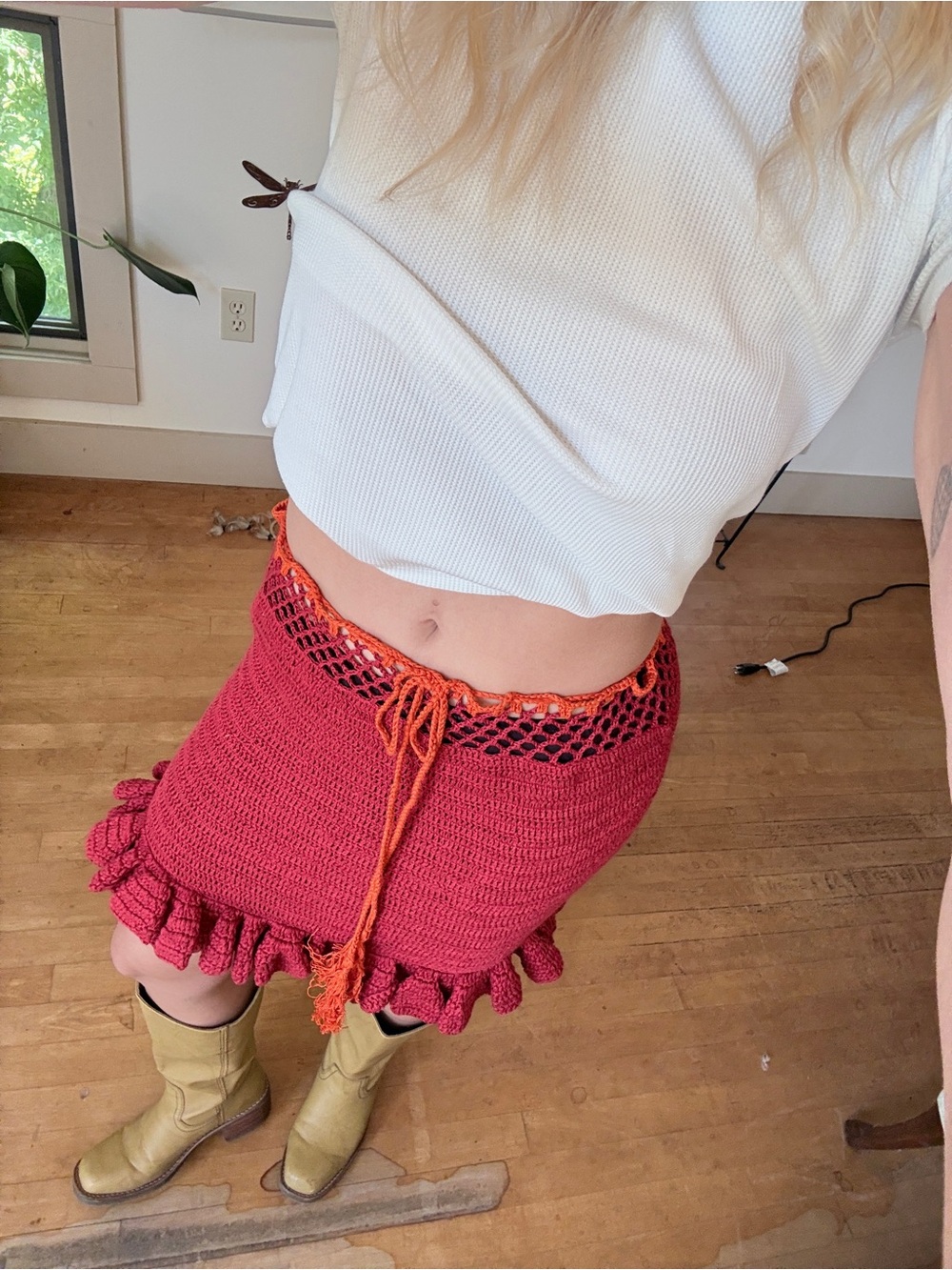 Chasing Unicorns Red Crochet Skirt